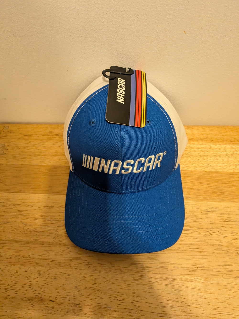 Nascar Blue and White Embroidered Logo Mesh Back Cap